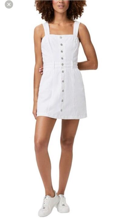 PAIGE Dresses & Skirts - PAIGE Maddy Crisp White Denim Button Up Sleeveless Midi Dress Size 12 Minimalist